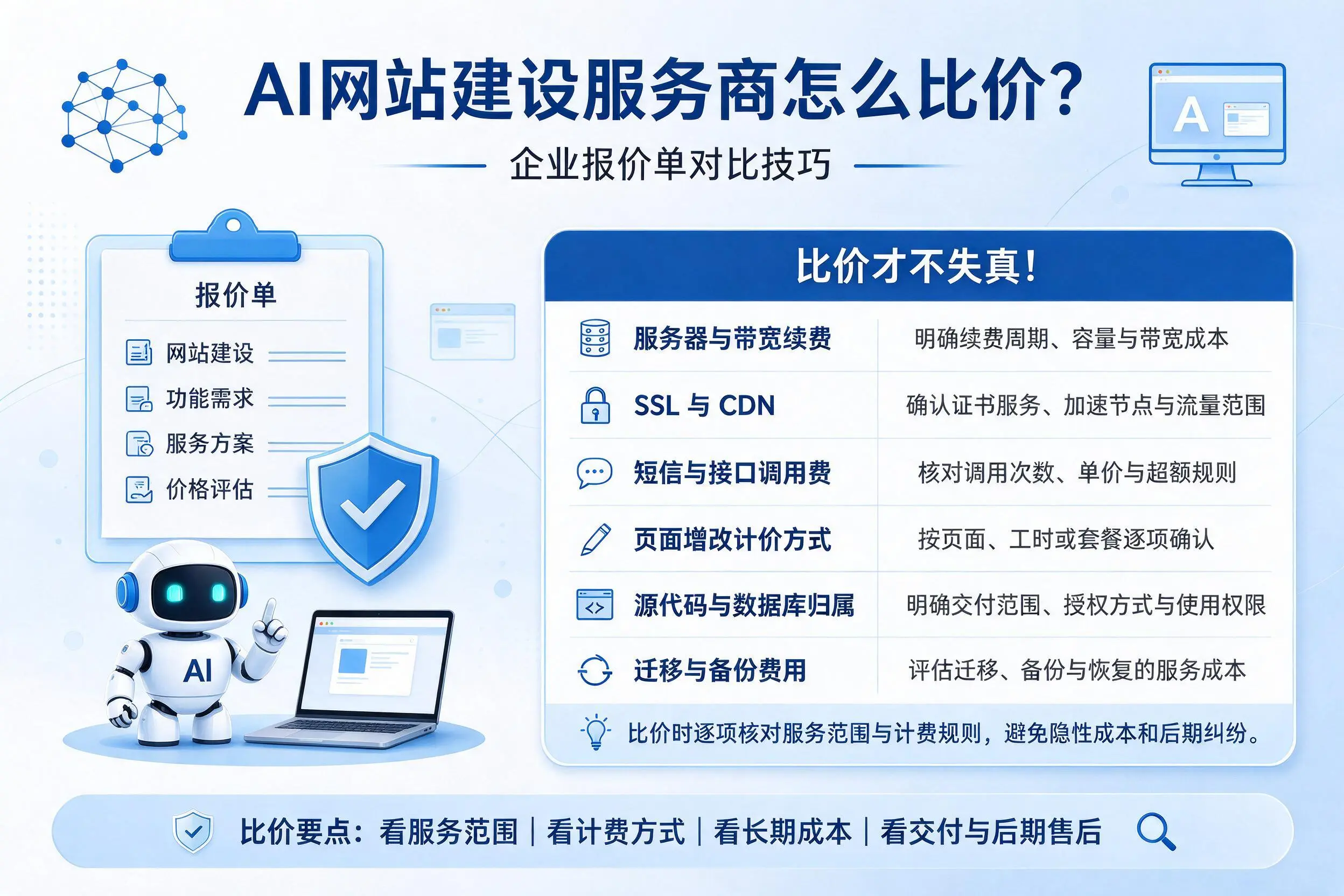 AI网站建设服务商怎么比价？温州企业报价单对比技巧