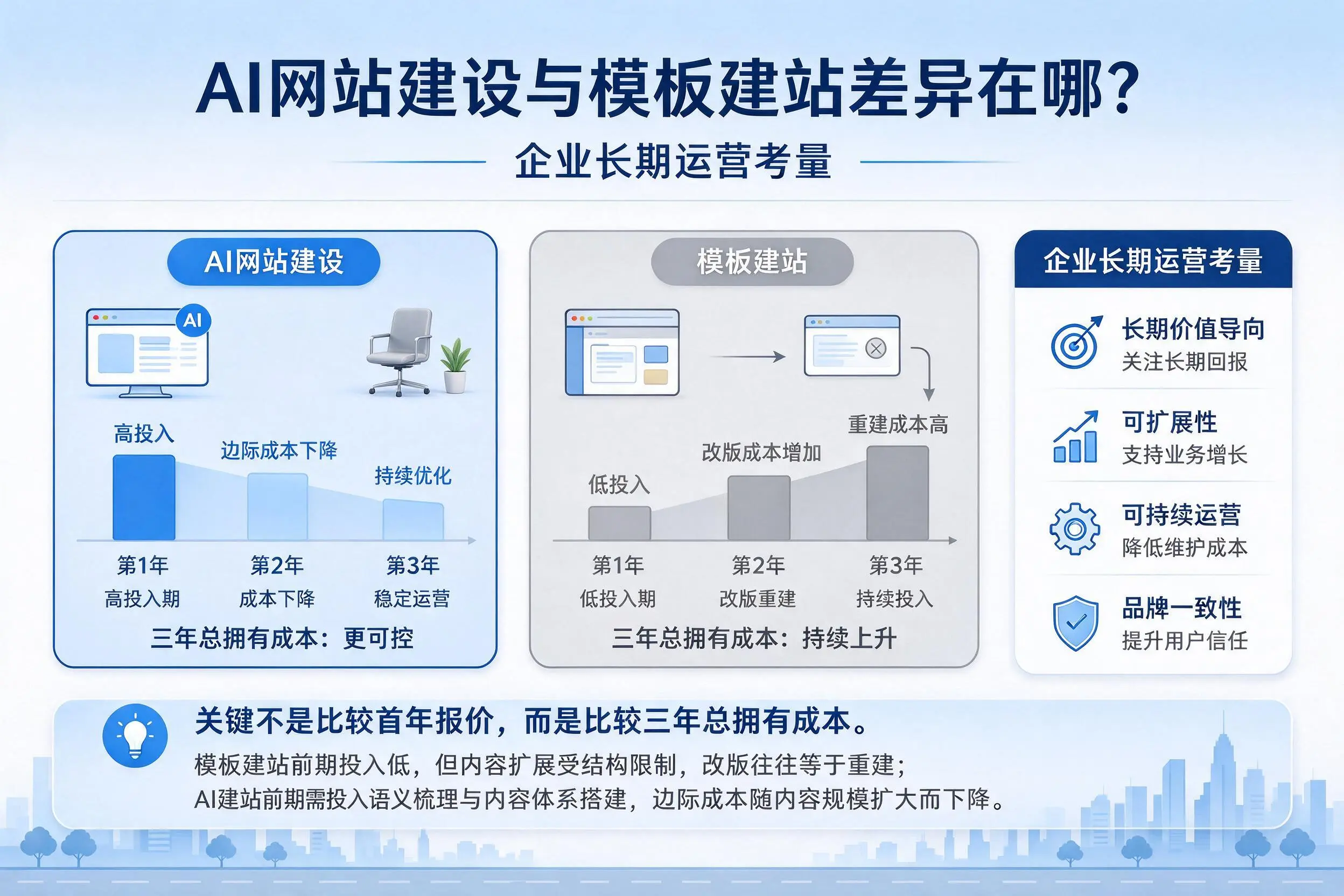 AI网站建设与模板建站差异在哪?温州企业长期运营考量